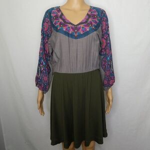 Custo Barcelona Mandala Dress Long Sleeve V Neck S Colorful Print Color Block